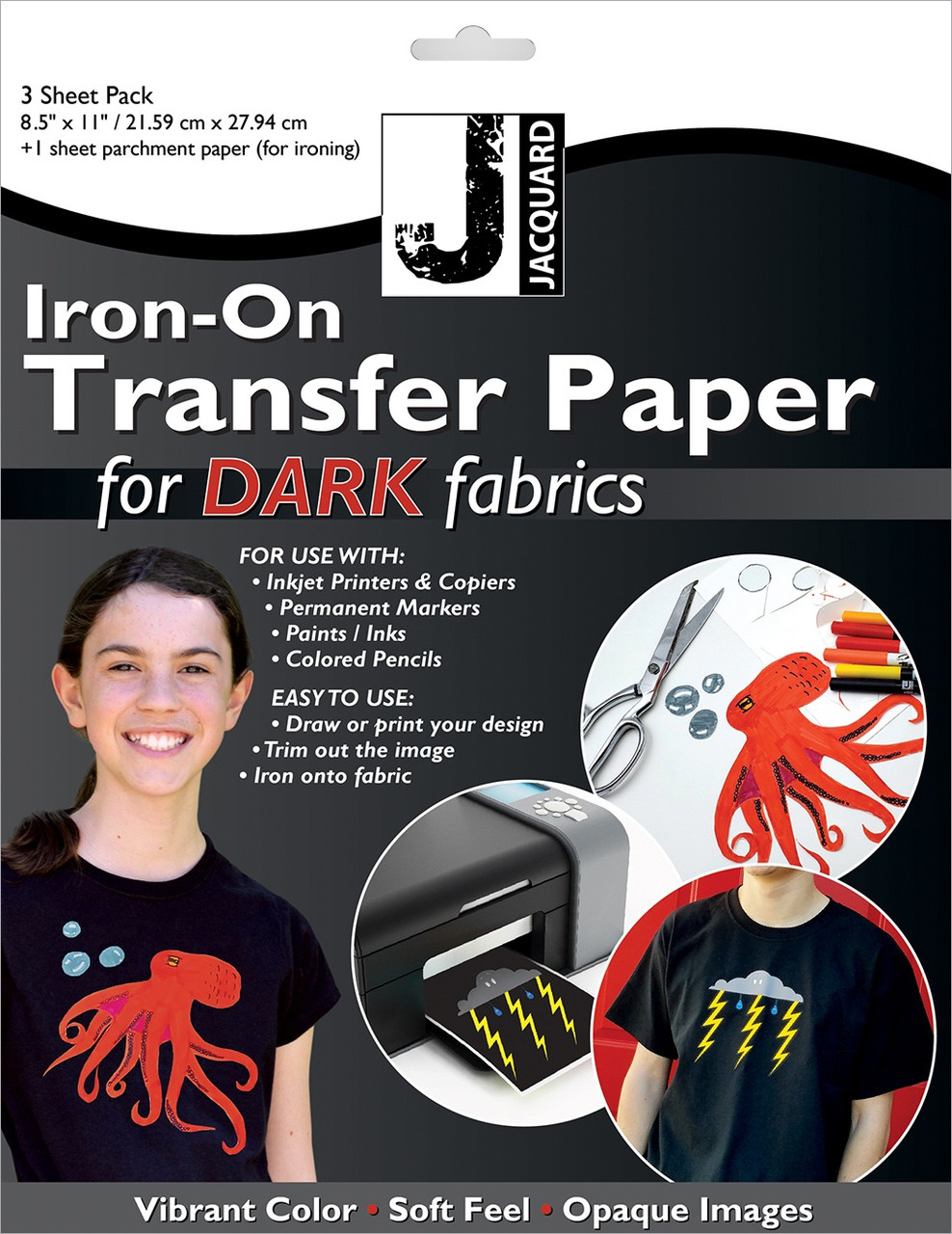 Jacquard Iron-On Ink Jet Transfer Paper 8.5X11 3/Pkg-For Dark Fabrics  JAC9721 - GettyCrafts